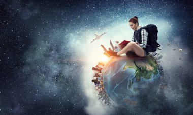 Dünya çapında seyahat için hayal. Karışık teknik