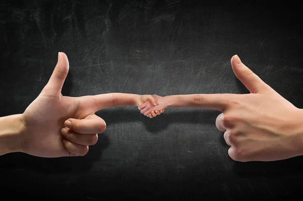 Greeting gesture on forefinger . — Stock Photo, Image