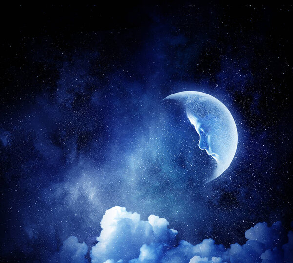 Background image of night sky with moon and clouds