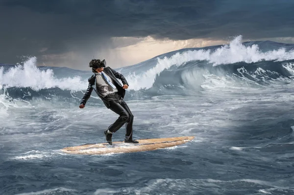 Surfing big waves. Mixed media — Stock Photo, Image