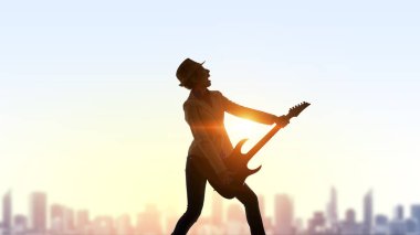 Rock gitar kızla. Karışık teknik