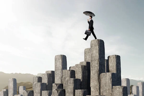 Elegant banker with umbrella. Mixed media — Stock Photo, Image