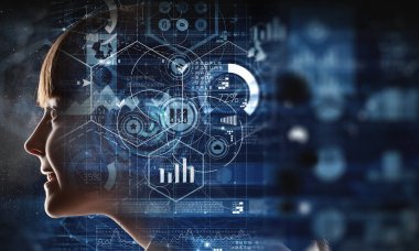 Parlak fikirler kafasının içinde. Karışık teknik