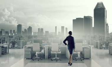 Açık plan ofisleri. Karışık teknik