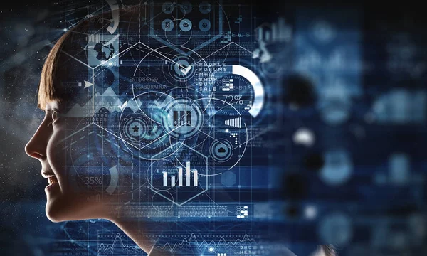 Parlak fikirler kafasının içinde. Karışık teknik