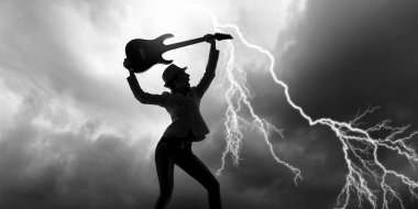 Rock gitar kızla. Karışık teknik