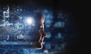 Parlak fikirler kafasında. Karışık teknik