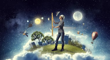 Önlemler alan Oluşturucusu kadın. Karışık teknik