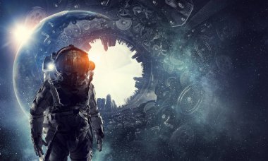 Astronot fantezi dünyasında. Karışık teknik
