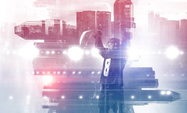 Hokey oyuncu kutluyor zafer. Karışık teknik