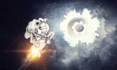 Yönetim Kurulu uçan üzerinde uzay adamı. Karışık teknik