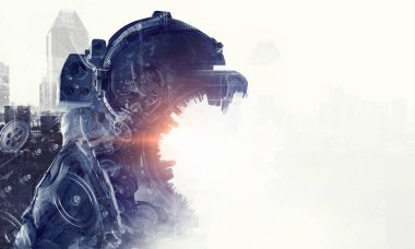 Astronot fantezi dünyasında. Karışık teknik