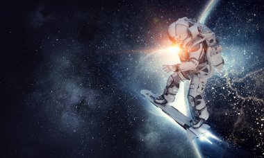 Yönetim Kurulu uçan üzerinde uzay adamı. Karışık teknik