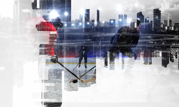 Hockey players on ice. Mixed media — Stock Photo, Image