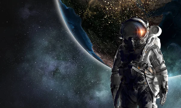 Astronauta explorer w przestrzeni. Techniki mieszane — Zdjęcie stockowe