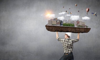 Ağır inşaat kavramı. Karışık teknik