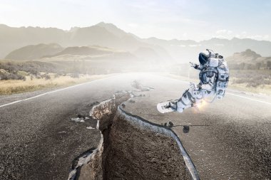 Yönetim Kurulu uçan üzerinde uzay adamı. Karışık teknik