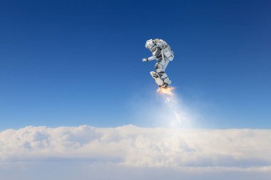 Yönetim Kurulu uçan üzerinde uzay adamı. Karışık teknik