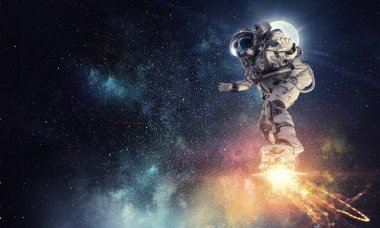 Yönetim Kurulu uçan üzerinde uzay adamı. Karışık teknik