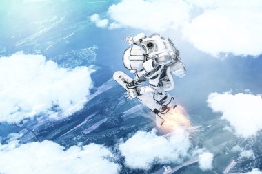 Yönetim Kurulu uçan üzerinde uzay adamı. Karışık teknik