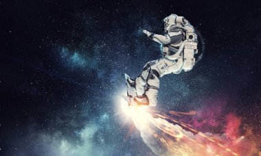 Yönetim Kurulu uçan üzerinde uzay adamı. Karışık teknik
