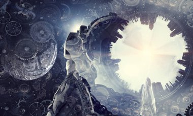 Astronot fantezi dünyasında. Karışık teknik