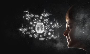 Parlak fikirler kafasında. Karışık teknik