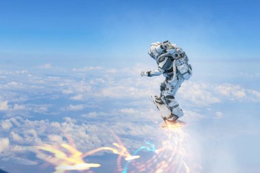 Yönetim Kurulu uçan üzerinde uzay adamı. Karışık teknik