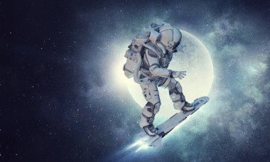 Yönetim Kurulu uçan üzerinde uzay adamı. Karışık teknik