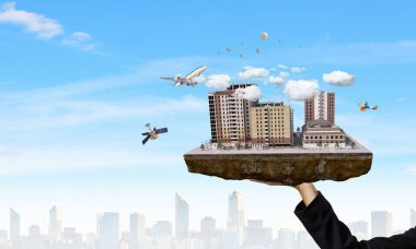 Kadın sunan inşaat projesi. Karışık teknik