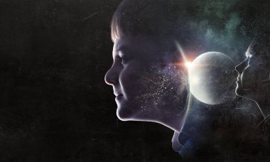 Parlak fikirler kafasında. Karışık teknik