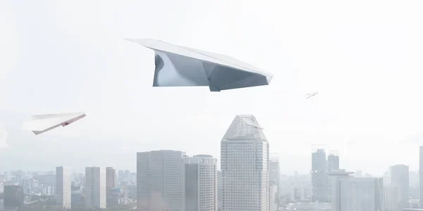 Paper plane in blue sky — Stock Photo, Image