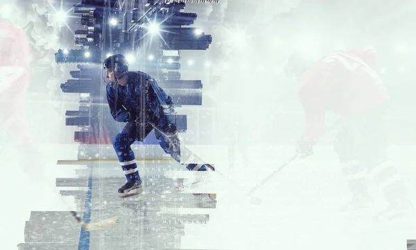 Jégkorong játékosok a jégen. Vegyes technika — Stock Fotó