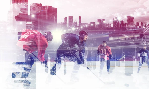 Hockey players on ice. Mixed media — Stock Photo, Image