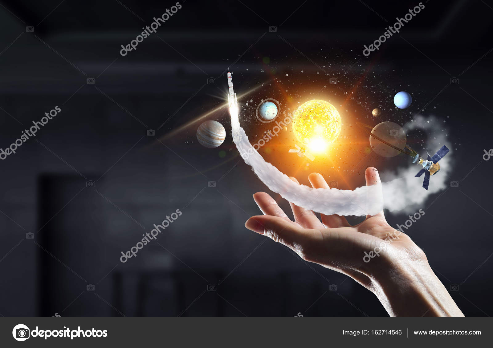 Solar System In Hands Stock Photo Sergeynivens 162714546 Close Up Of Human Hand With Planet Sun System Photo By Sergeynivens