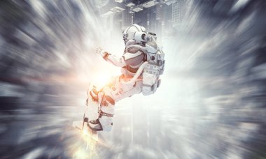 Yönetim Kurulu uçan üzerinde uzay adamı. Karışık teknik