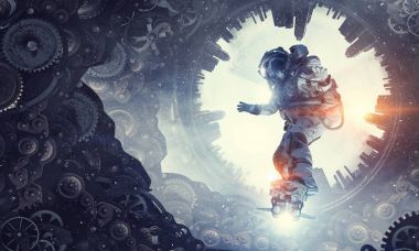 Yönetim Kurulu uçan üzerinde uzay adamı. Karışık teknik