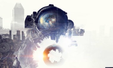 Astronot fantezi dünyasında. Karışık teknik