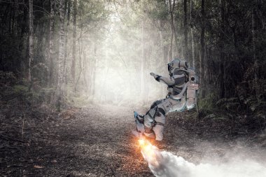 Yönetim Kurulu uçan üzerinde uzay adamı. Karışık teknik