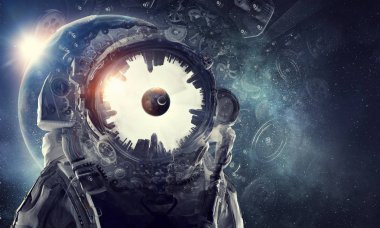 Astronot fantezi dünyasında. Karışık teknik