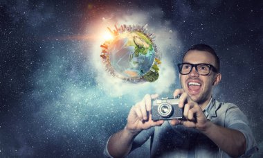 Retro photocamera adam. Karışık teknik