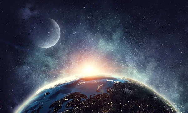 Månen och jorden planet — Stockfoto