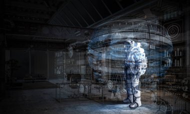 Uzay giysisi tasarım. Karışık teknik