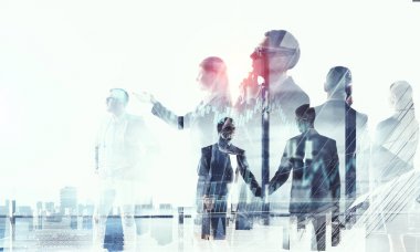 İş ortaklığı ve başarı kavramı. Karışık teknik