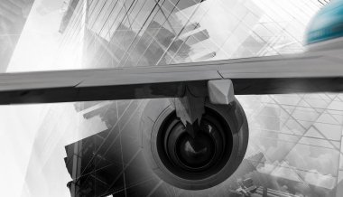 Uçak gökyüzünde. Karışık teknik