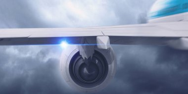 Uçağın gökyüzünde kapatın. Karışık teknik