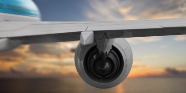 Uçağın gökyüzünde kapatın. Karışık teknik