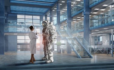 Uzay giysisi tasarım. Karışık teknik