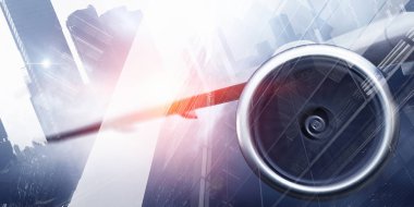 Uçak gökyüzünde. Karışık teknik