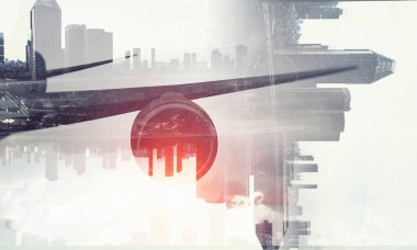 Uçak gökyüzünde. Karışık teknik